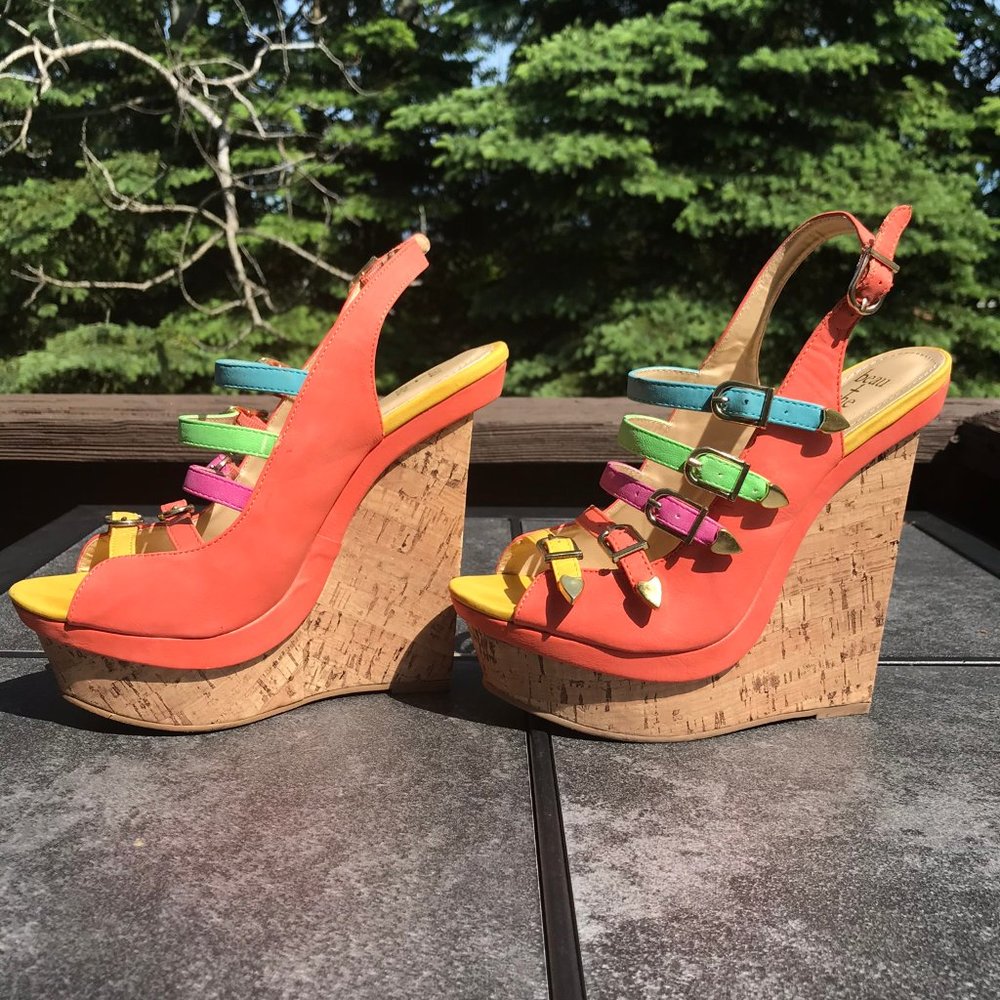 Blue, Green, Pink, Orange and Yellow Wedged Heels